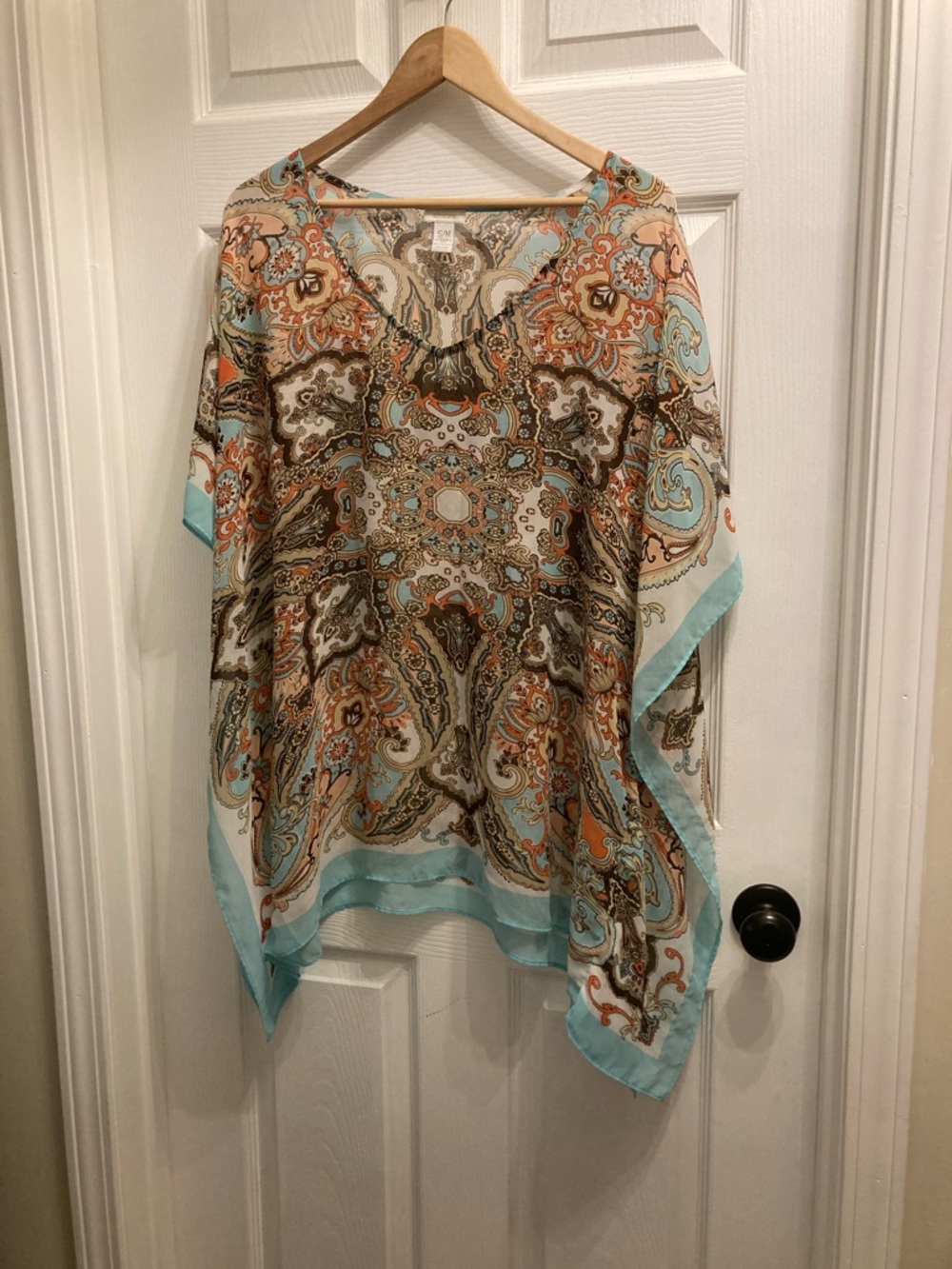 Chico's Sheer Paisley Boho Top V neck caftan style EUC Size S/M